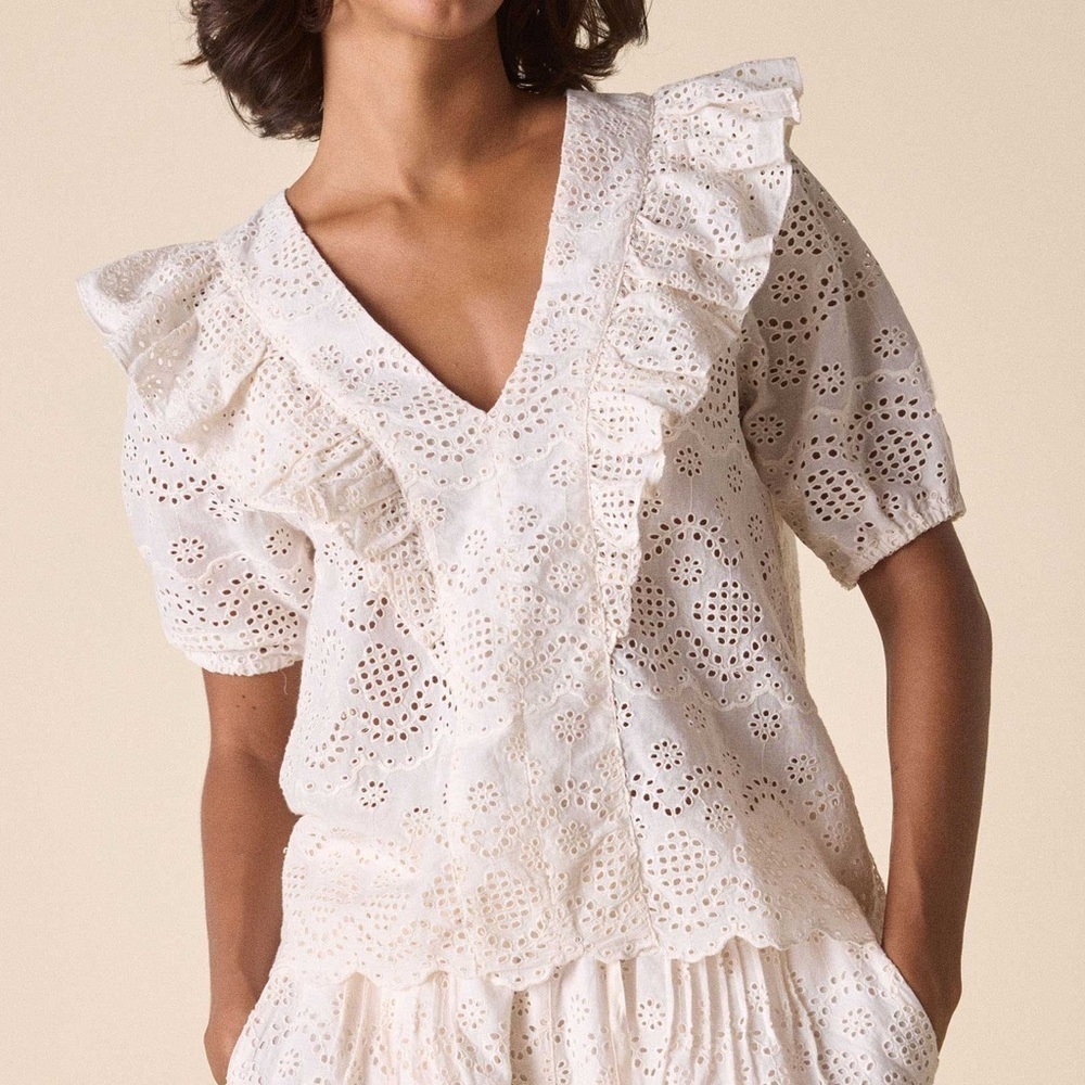 St Roche Fox Top Organic Cotton Eyelet Embroidered in "Vanilla" Size 4 NWT!